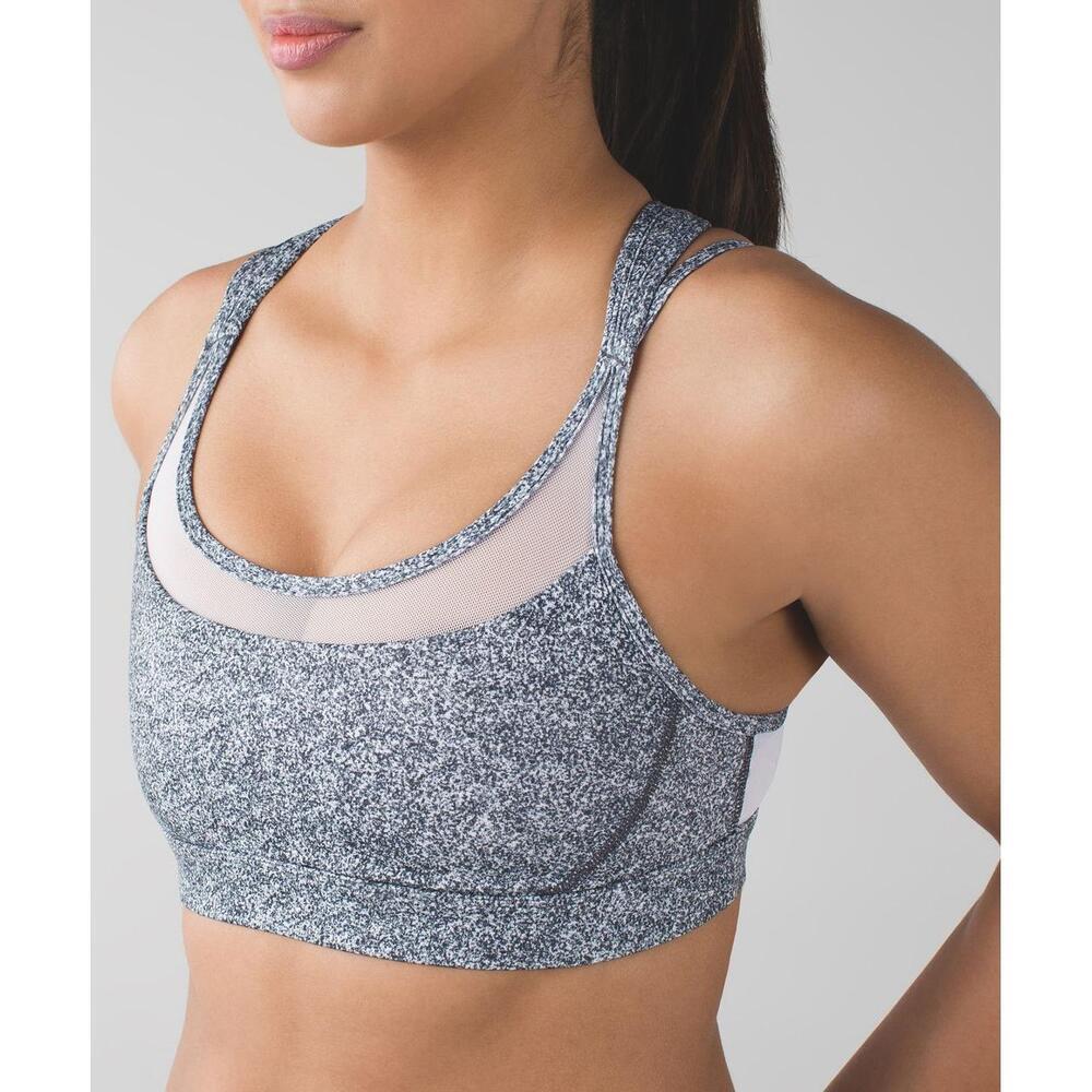 Lululemon Get Down Bra Black White Mesh Athletic Racerback Sports Bra Size 4